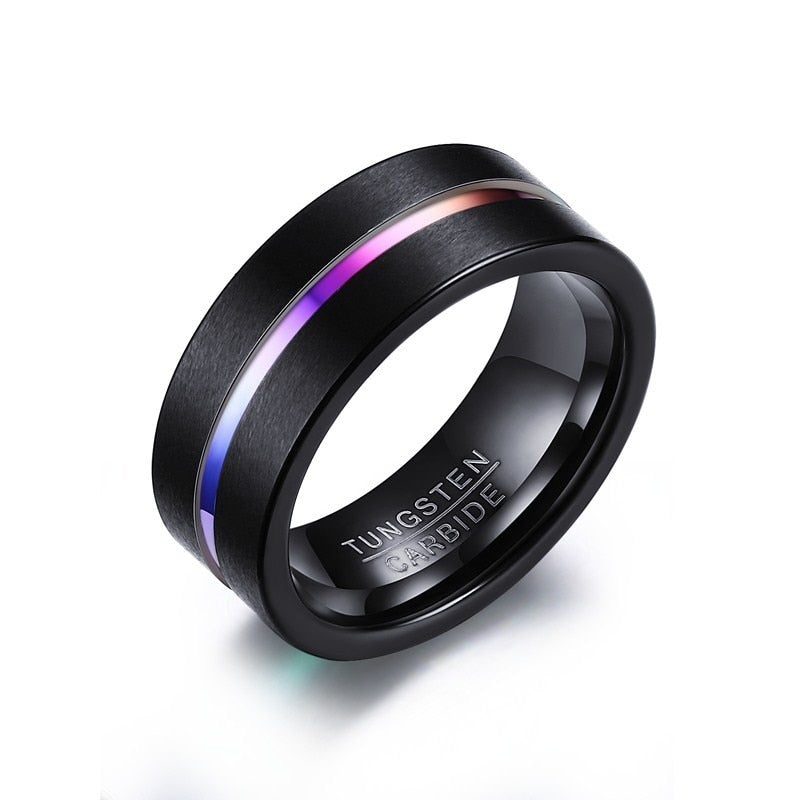 Black stainless steel ring for men with stone accent detail