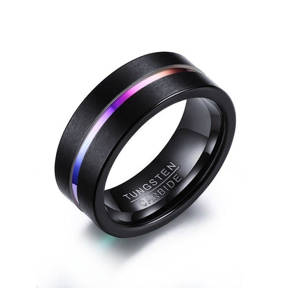 Black stainless steel ring for men with stone accent detail