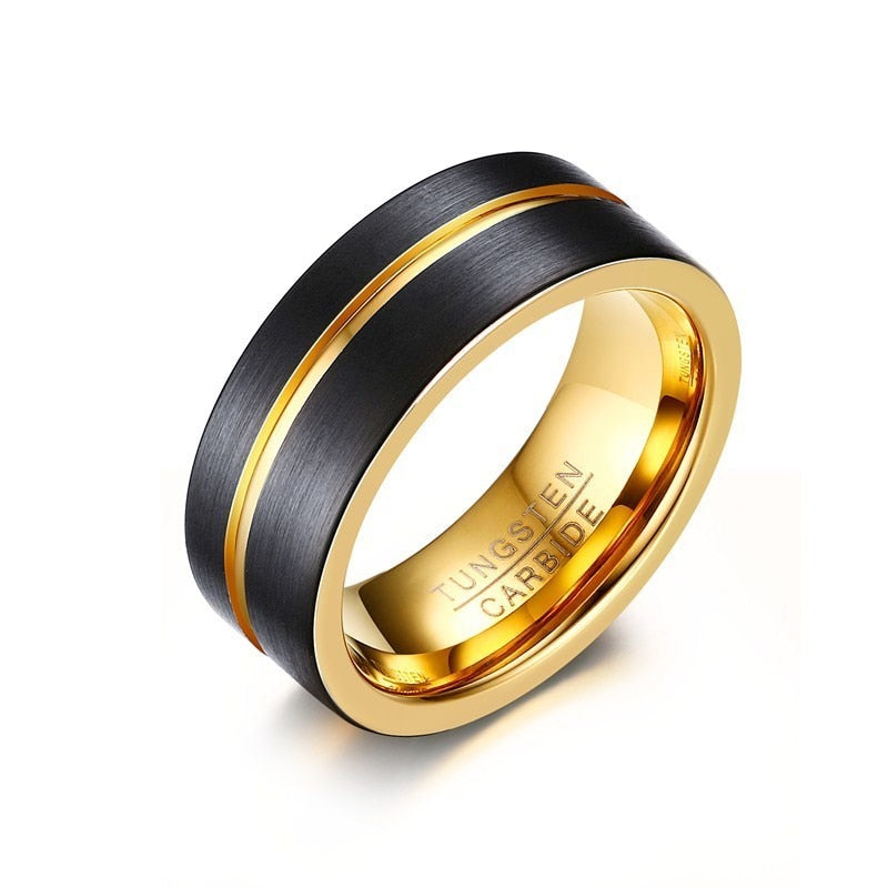 Black stainless steel ring for men with stone accent detail