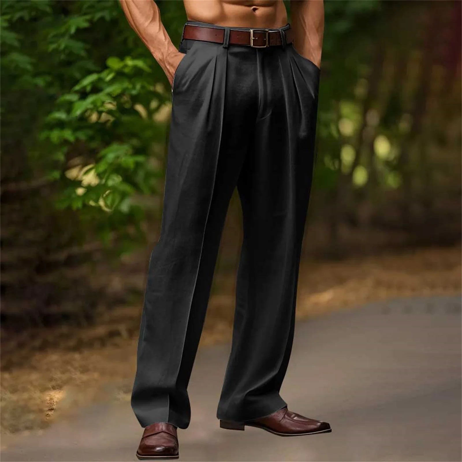 Men's Linen Pleated Trousers