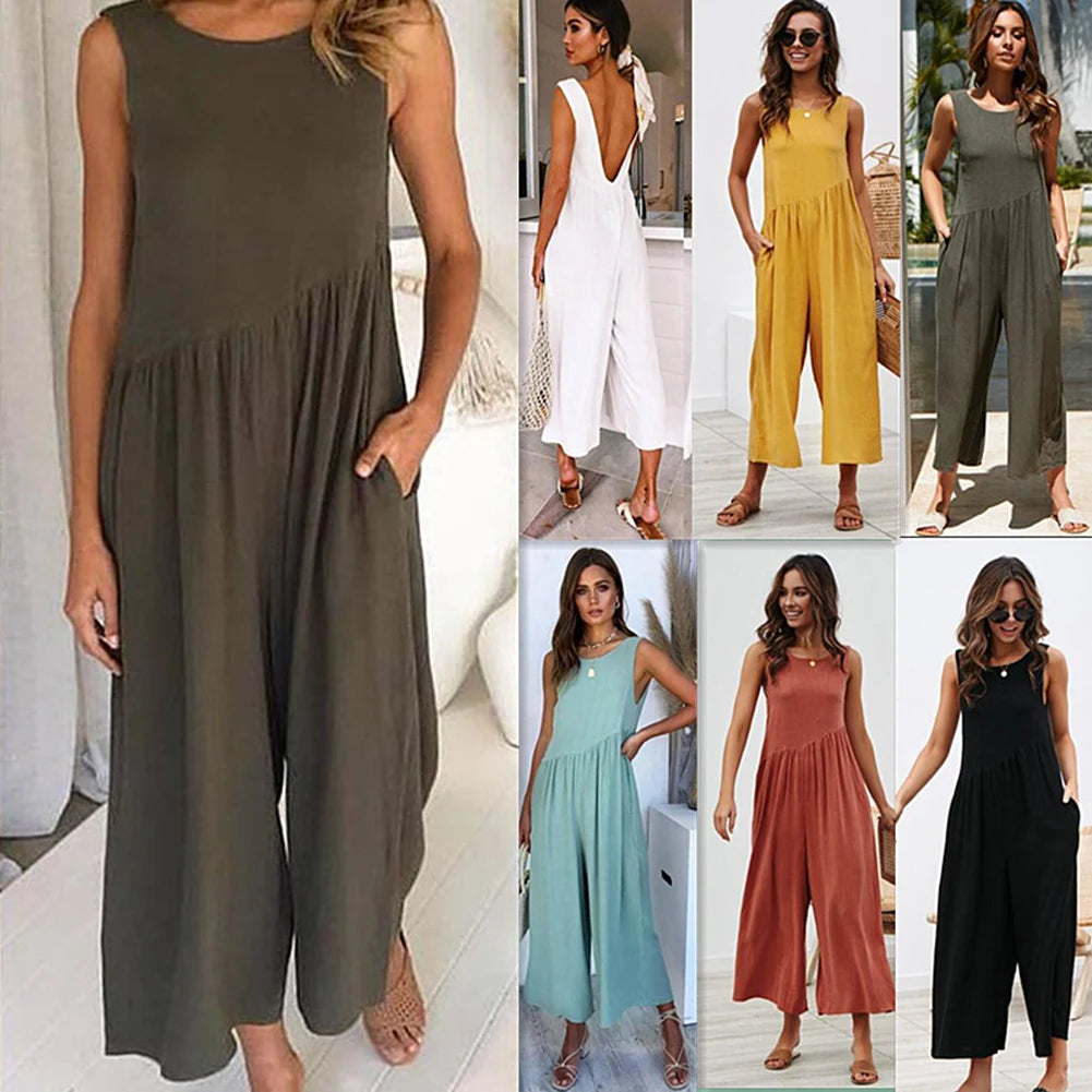 Jumpsuit styled for casual outings.