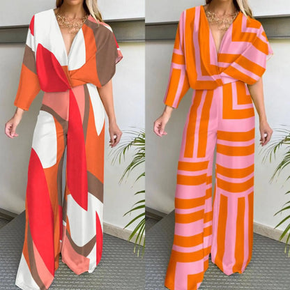 Wide-leg jumpsuit for women with batwing sleeves