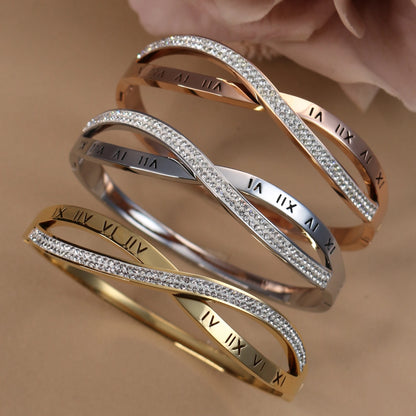 ✅ Stainless steel crystal bangle bracelet in all three color options