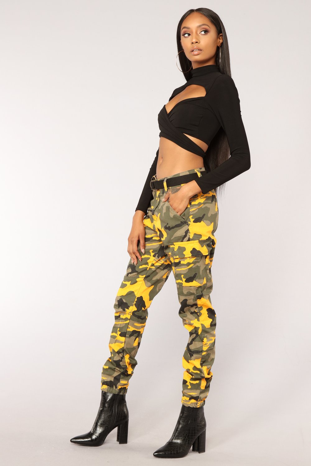 Camouflage Belted Cargo Pants