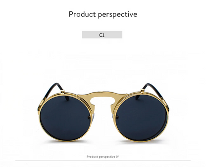 Vintage Steampunk Flip-Up Round Sunglasses