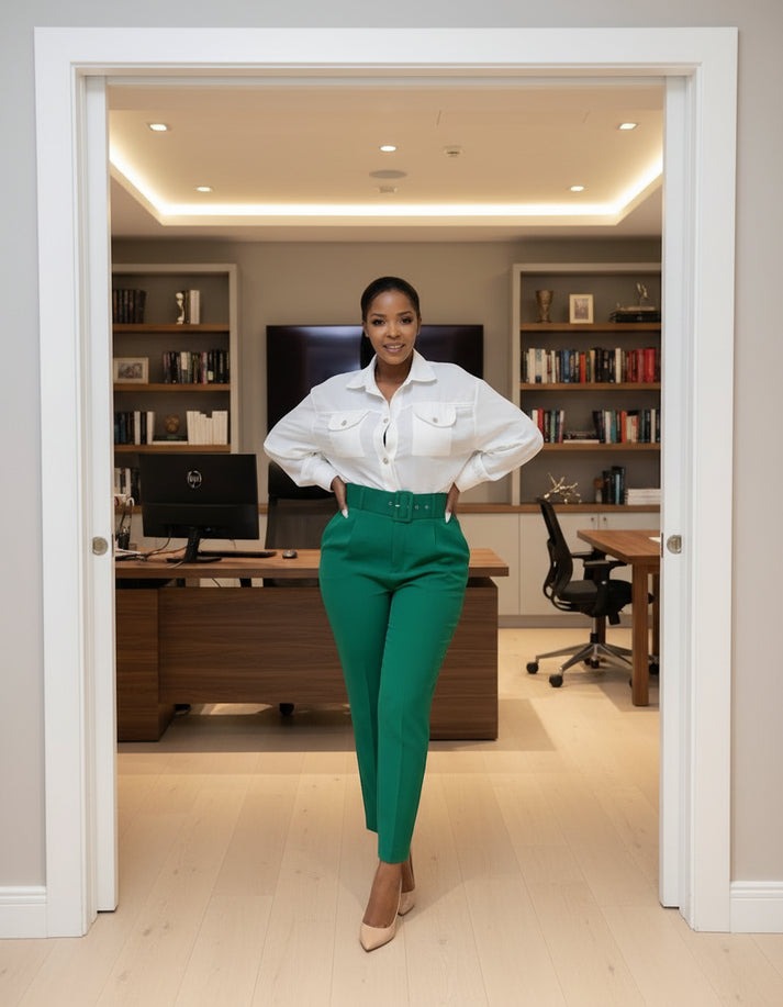 High Waisted Workwear Belted Pants