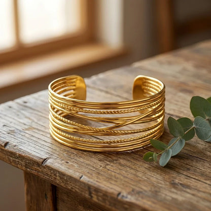 Multilayer Hollow Open Cuff Bracelet