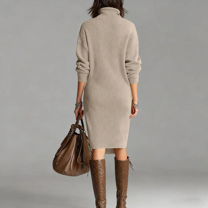 Classic Ribbed Knit Polo Midi Dress