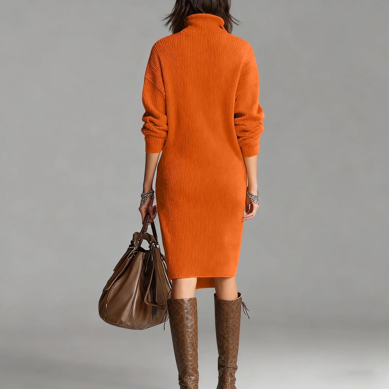 orange sweater dress Long Sleeve Backless Black / S I am sure you will like it Classic Ribbed Knit Polo Midi