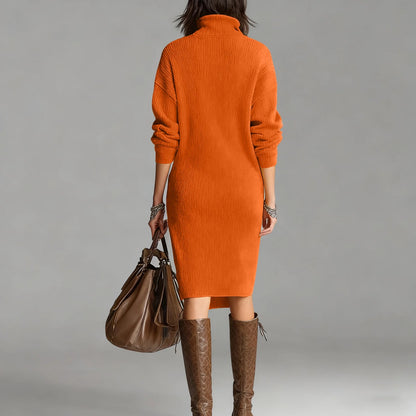 Classic Ribbed Knit Polo Midi Dress