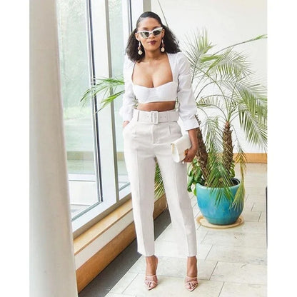 High Waisted Workwear Belted Pants