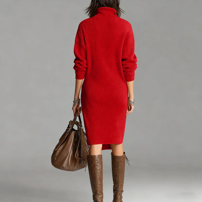 Classic Ribbed Knit Polo Midi Dress