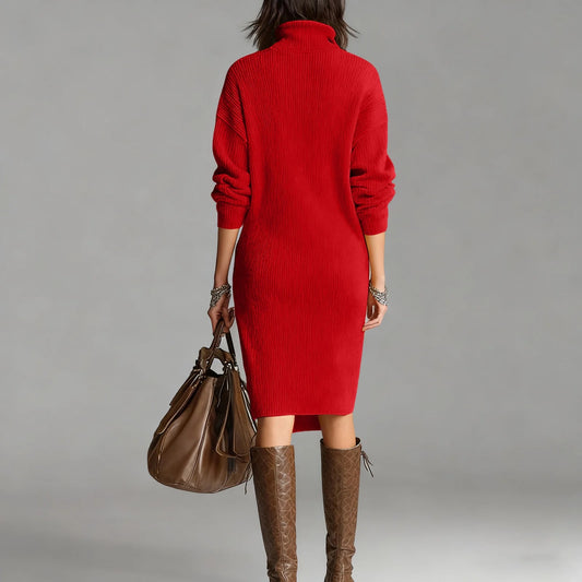 Classic Ribbed Knit Polo Midi Dress