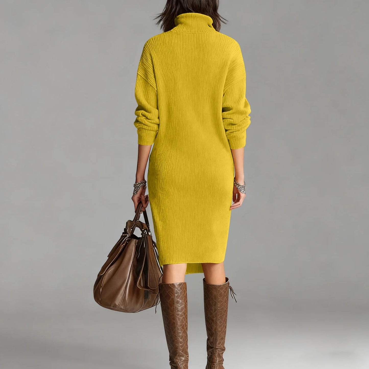 Classic Ribbed Knit Polo Midi Dress
