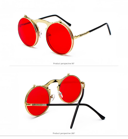 Vintage Steampunk Flip-Up Round Sunglasses