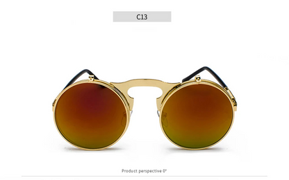 Vintage Steampunk Flip-Up Round Sunglasses