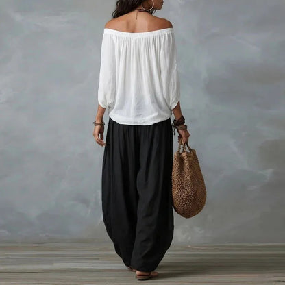 Boho Off Shoulder Blouse & Harem Pants Set