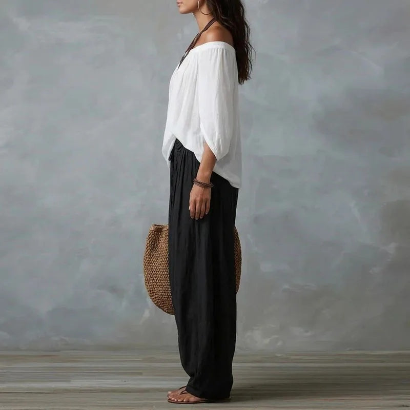 Boho Off Shoulder Blouse & Harem Pants Set