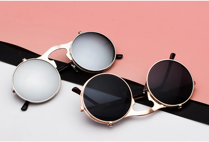 Vintage Steampunk Flip-Up Round Sunglasses
