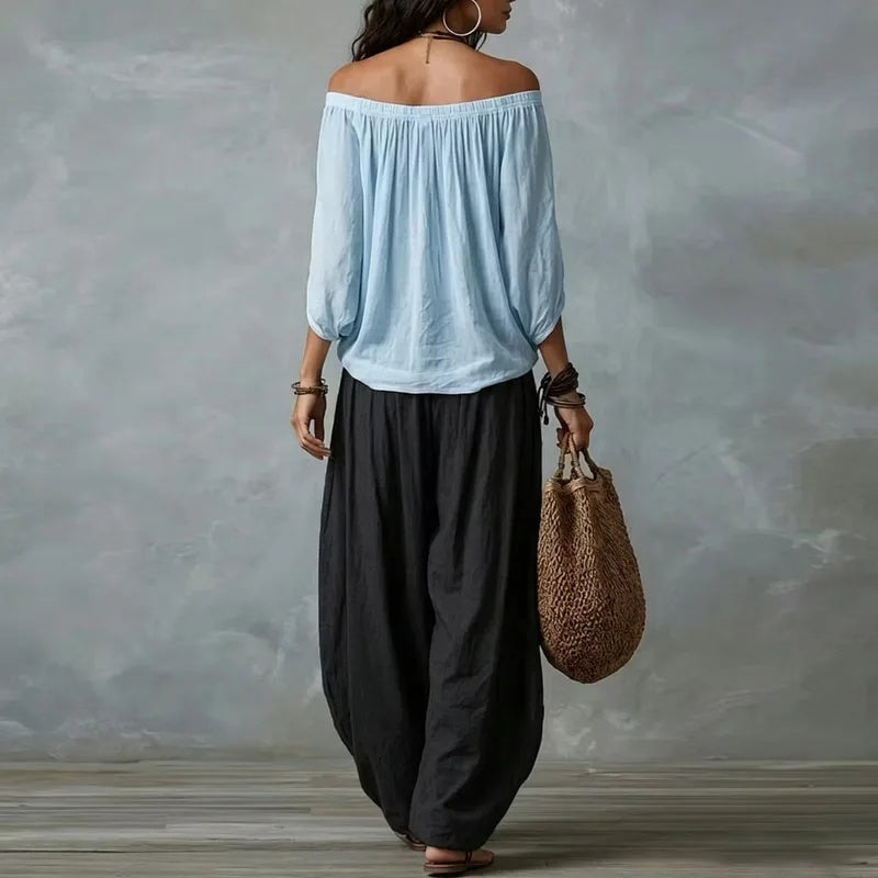 Boho Off Shoulder Blouse & Harem Pants Set