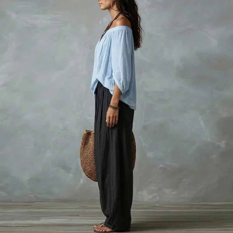 Boho Off Shoulder Blouse & Harem Pants Set