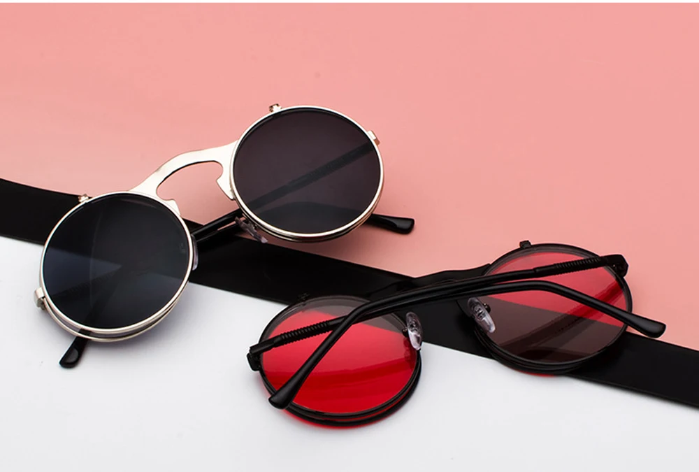 Vintage Steampunk Flip-Up Round Sunglasses