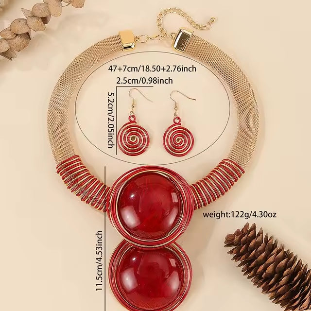 Bold Resin Wire-Woven Statement Necklace Set