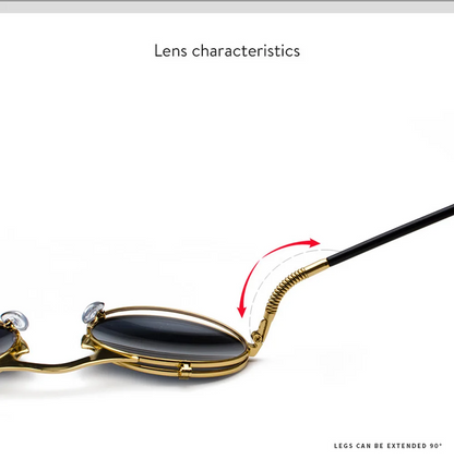 Vintage Steampunk Flip-Up Round Sunglasses