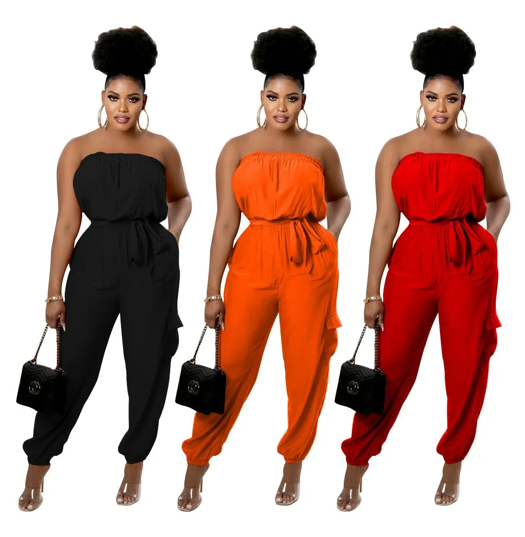 Trendy women's off-shoulder strapless jumpsuit