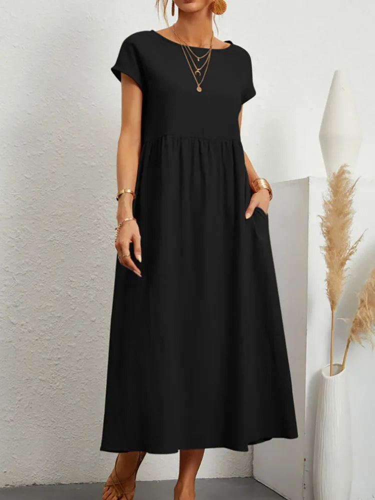 Elegant Summer Cotton Midi Dress in black, product color variant photograph