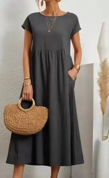 Elegant Summer Cotton Midi Dress in dark grey, product color variant photograph