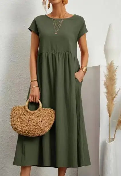 Elegant Summer Cotton Midi Dress in green, product color variant photograph