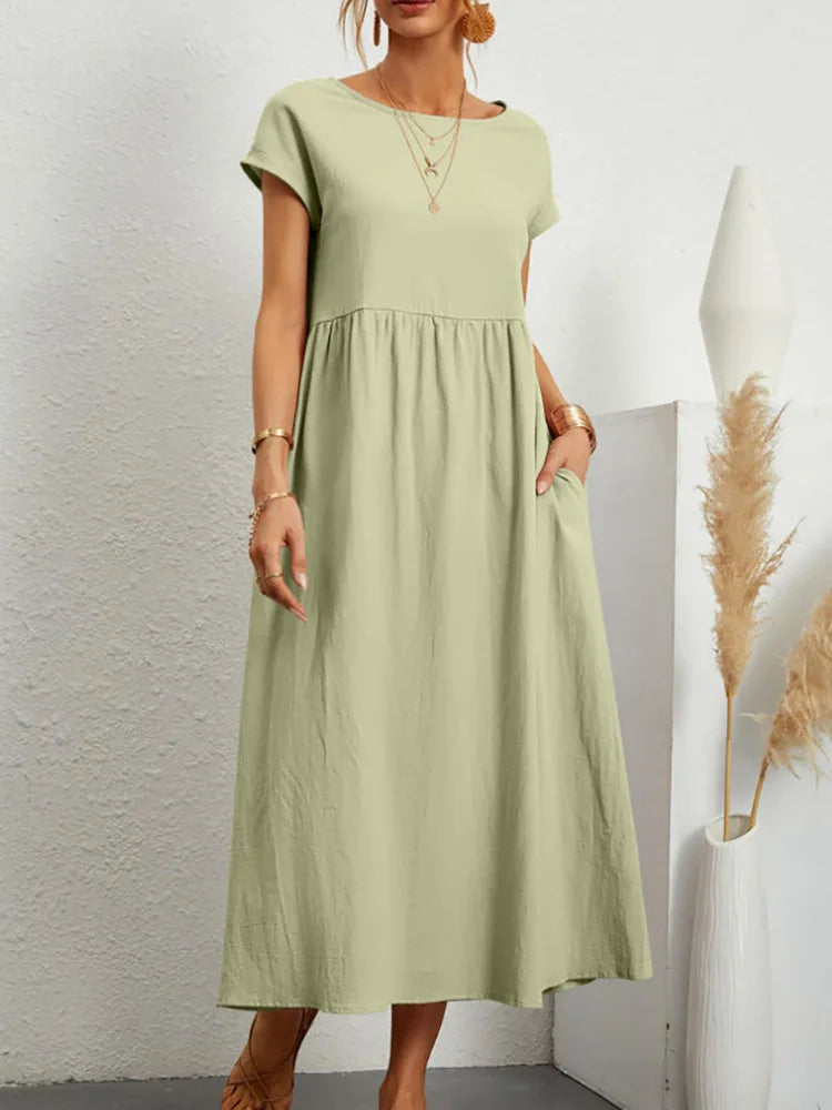 Elegant Summer Cotton Midi Dress in light green, product color variant photograph