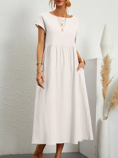 Elegant Summer Cotton Midi Dress in white, product color variant photograph