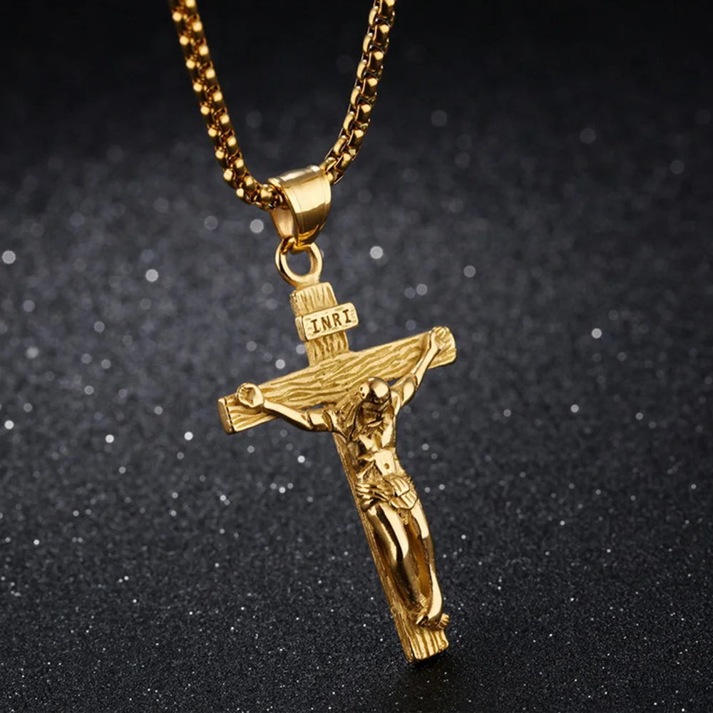 Gold stainless steel crucifix pendant perfect for Christian faith expression