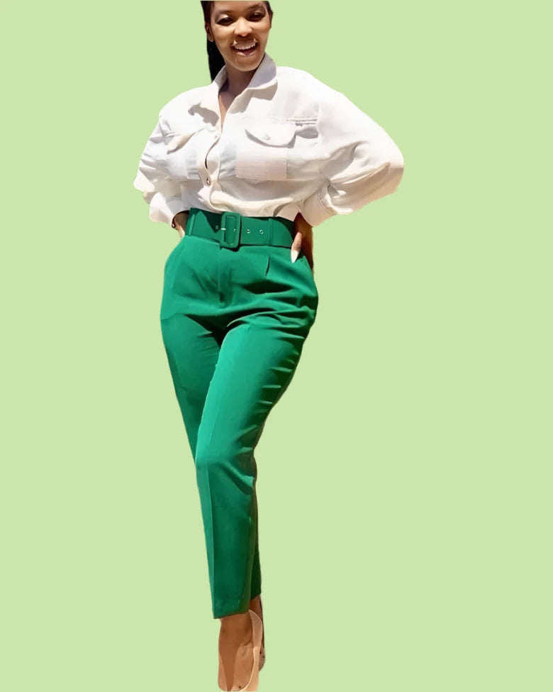 Elegant high waisted workwear belted pants available at Prolyf Styles