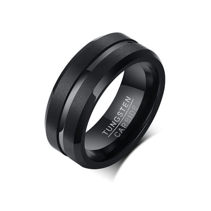 Black Stainless Steel Ring Men - Stone Accent Detail