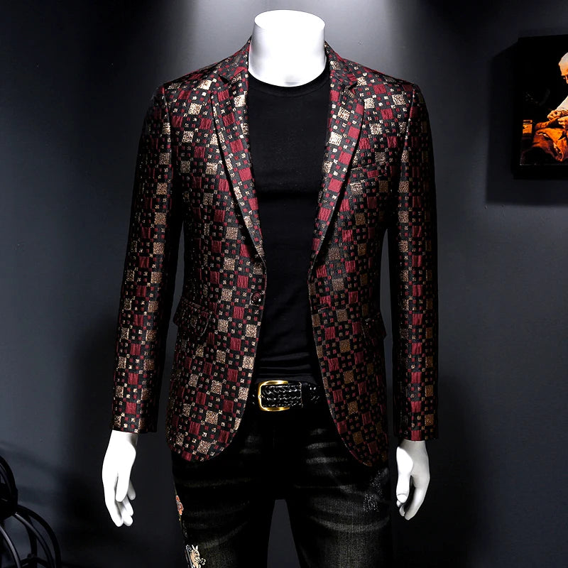 Red checkered blazer for men’s formal and casual wear