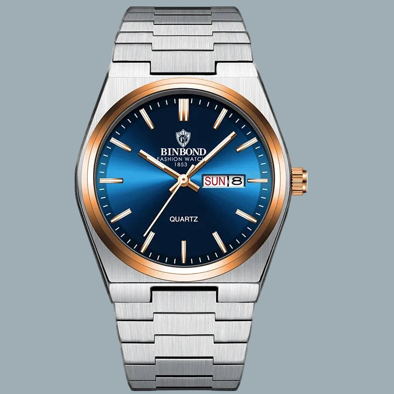 Men's quartz watch showing precision movement and quality construction