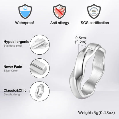 Four finishes of men's wave ring: silver, gold, black, oxidized