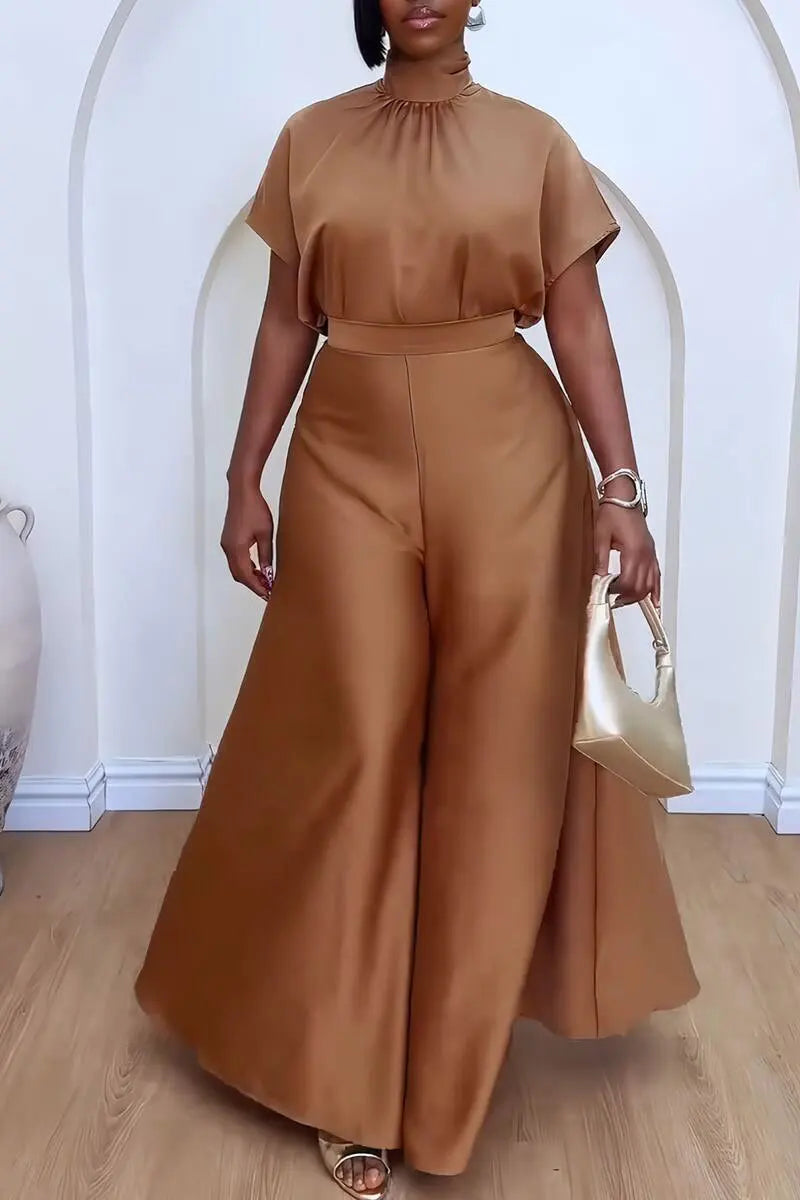 "Mock neck top front view highlighting modest neckline and short sleeve design"