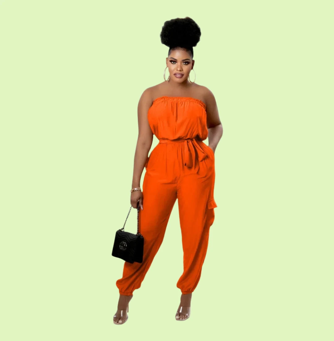 Stylish strapless jumpsuit with off-shoulder design