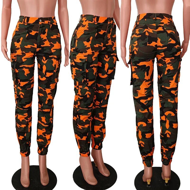 Orange and Green Camouflage Cargo Pants Styled with Accessories