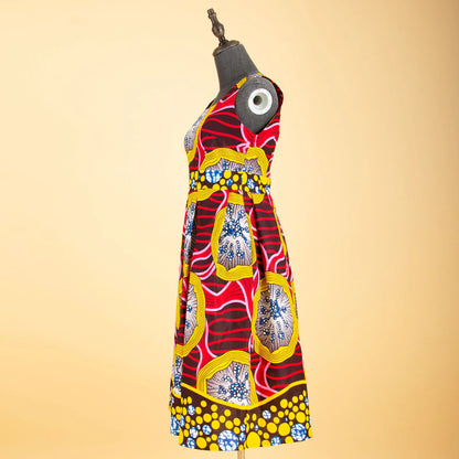 Sleeveless African print dress with bold patterns