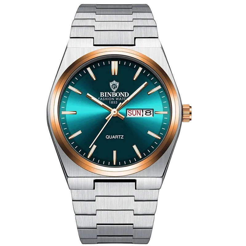 Rose gold green men's watch with trendy vibrant face
