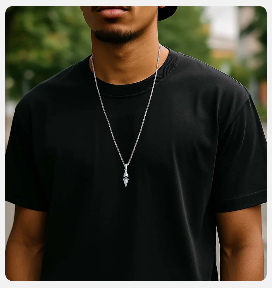 Waterproof hypoallergenic stainless steel arrow necklace features infographic