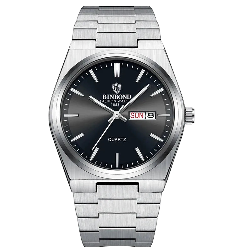 Silver black sport watch combining elegance with functionality