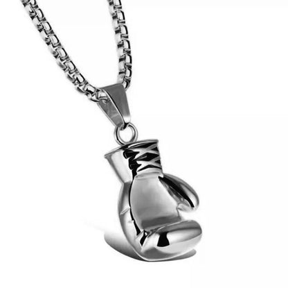Silver glove pendant necklace showing tarnish-resistant stainless steel finish