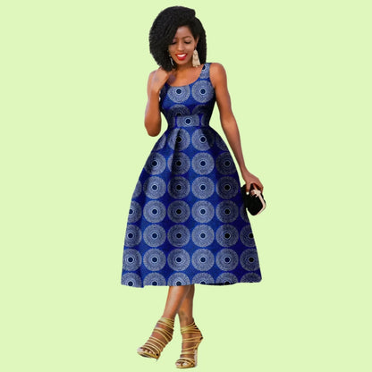 Bold African patterns on sleeveless dress