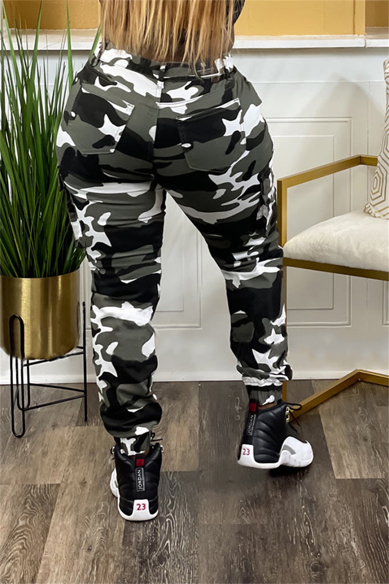 Trendy Camouflage Cargo Pants for Women with Sneakers